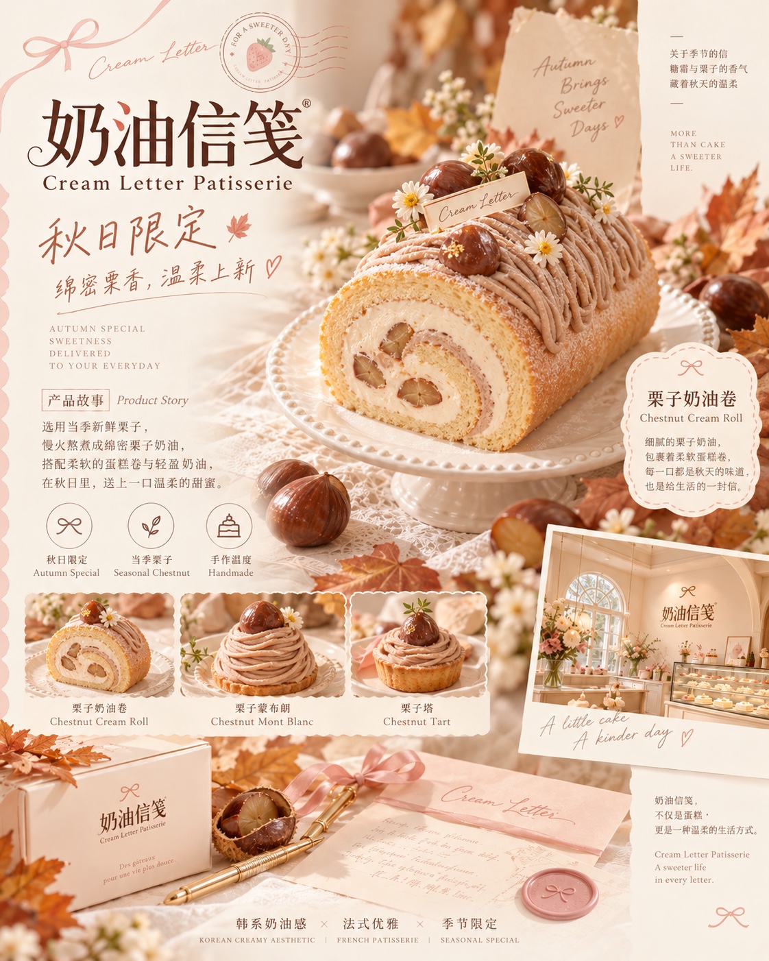栗子奶油卷秋日限定宣传海报