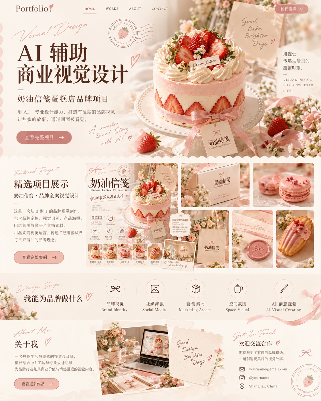 奶油信笺品牌网页视觉稿预览